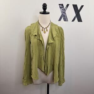 Rare Stone Cold Fox Green Silk Ruffle Top Open Layering Shirt Fairy Luxe 1